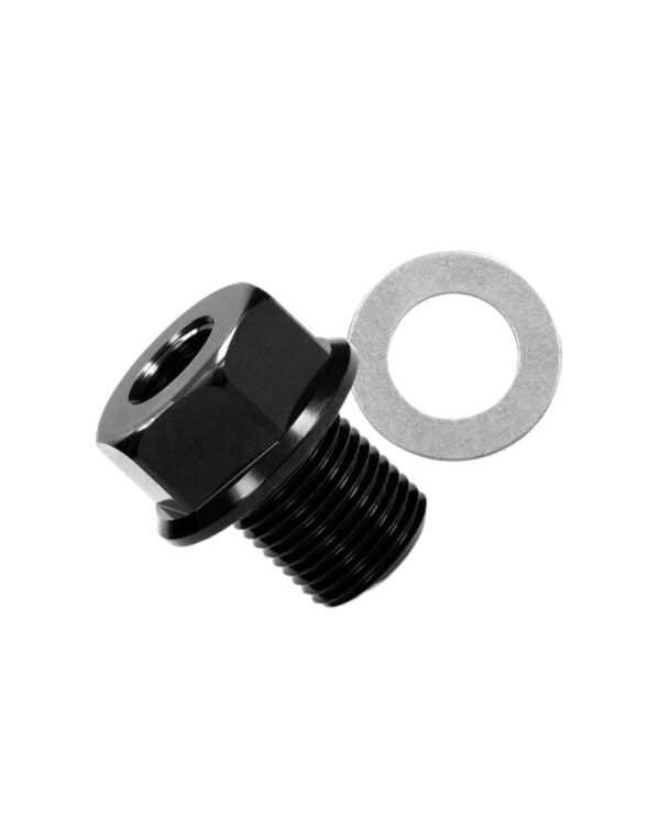 Tornillo adaptador sensor temperatura Voca Minarelli AM6. Es válido para sensores de temperatura con rosca PT1/8x28 (Medida original de marcador de temperatura Kosso, Voca, etc.). Válido para motor Minarelli AM6, como Beta, Beta RRT, Trueba, XSeries, Rieju R. Rieju RR, Rieju MRT, Aprilia RS, entre otras. Medidas: M14x1,25. Este adaptador es necesario para montar marcador de temperatura en cilindro de AM6. Color negro