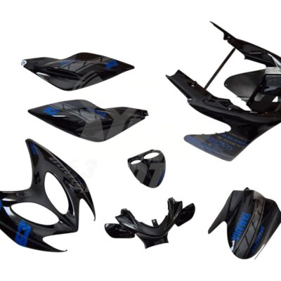 Carenado Yamaha Aerox Negro + Adhesivos Voca Azul Y Gris Photoroom