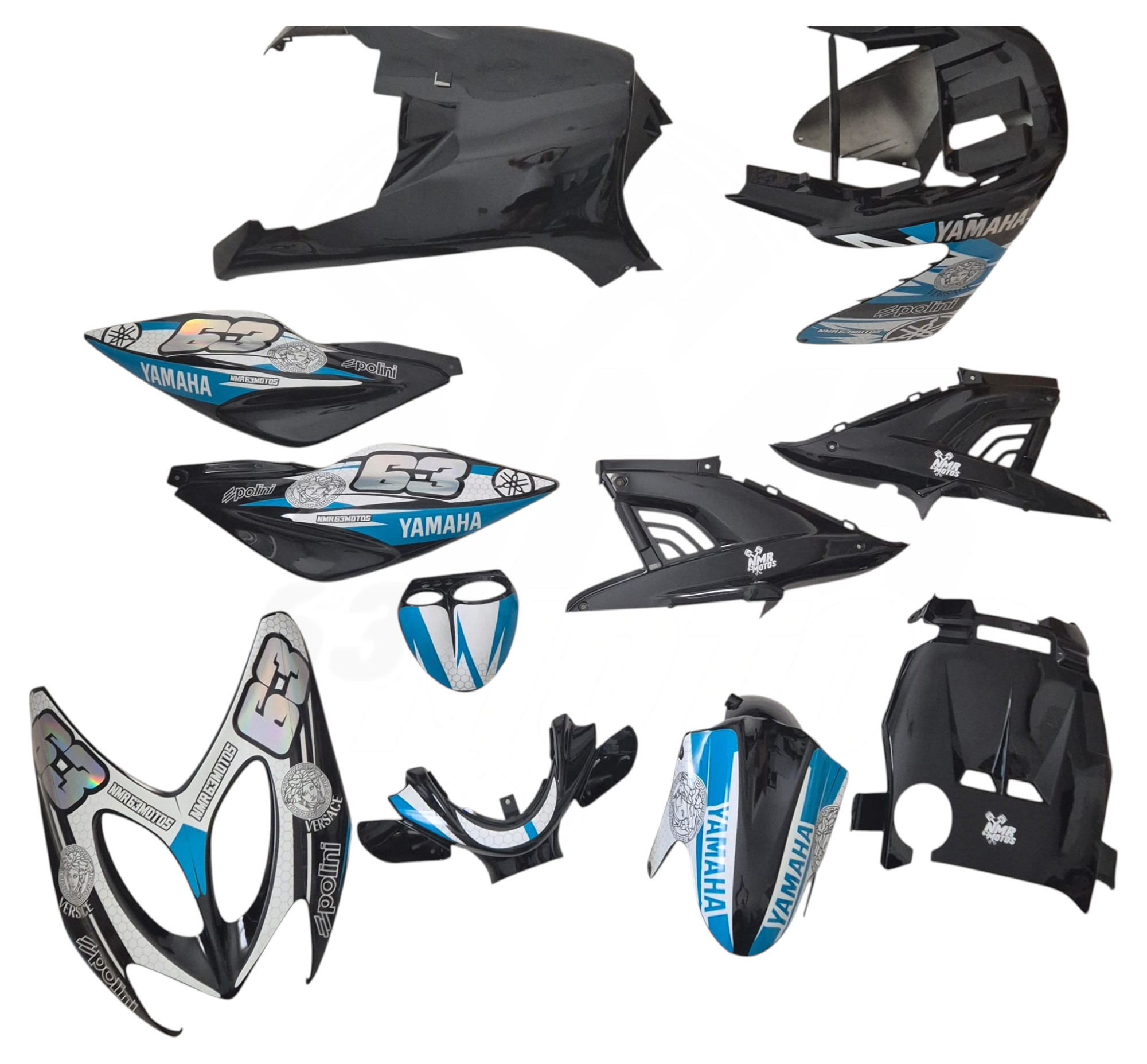 Carenado Yamaha Aerox Negro + Adhesivos Versace Photoroom