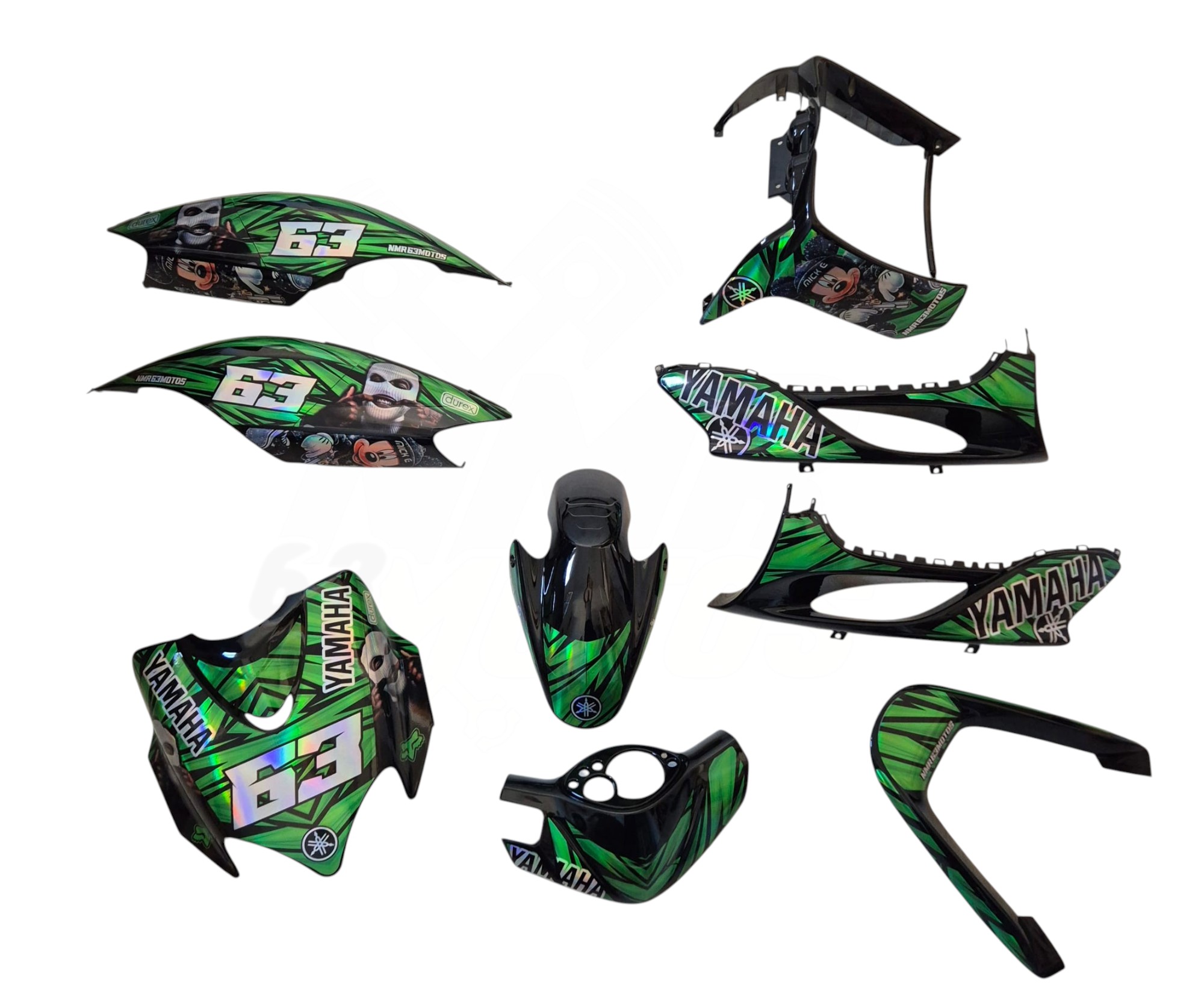 Carenado Yamaha Jog R Rr Negro + Adhesivos Mickey HologrÁfico Verde Photoroom