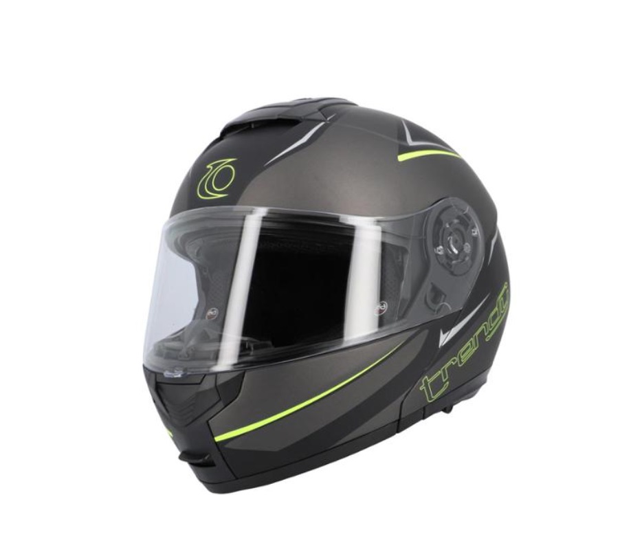 Casco Integral Modular Trendy Gris Antracita Y Amarillo Mate.